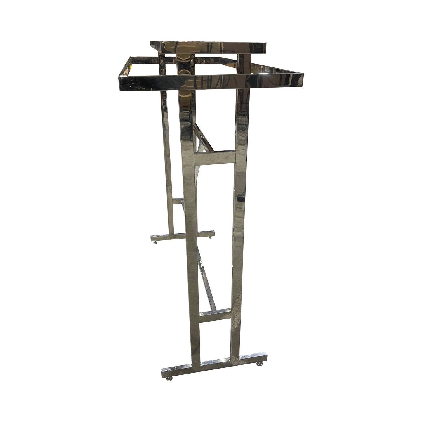 Espositore abbigliamento a 2 lati in acciaio inox con mensola