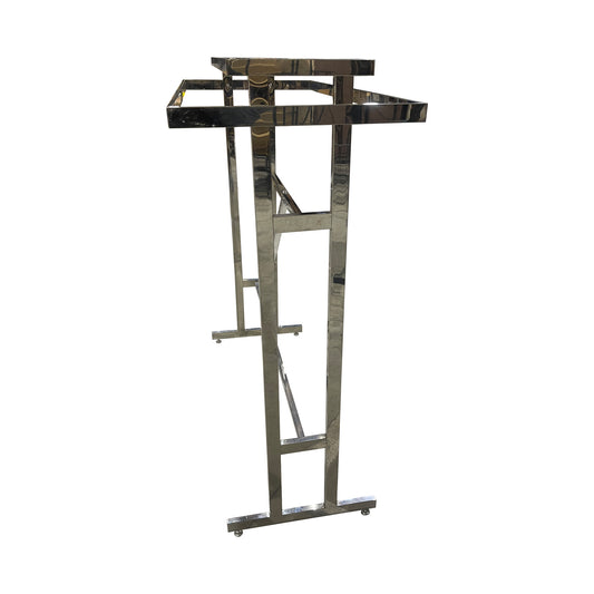 Espositore abbigliamento a 2 lati in acciaio inox con mensola