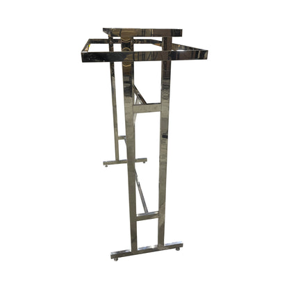 Espositore abbigliamento a 2 lati in acciaio inox con mensola