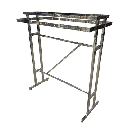 Espositore abbigliamento a 2 lati in acciaio inox con mensola