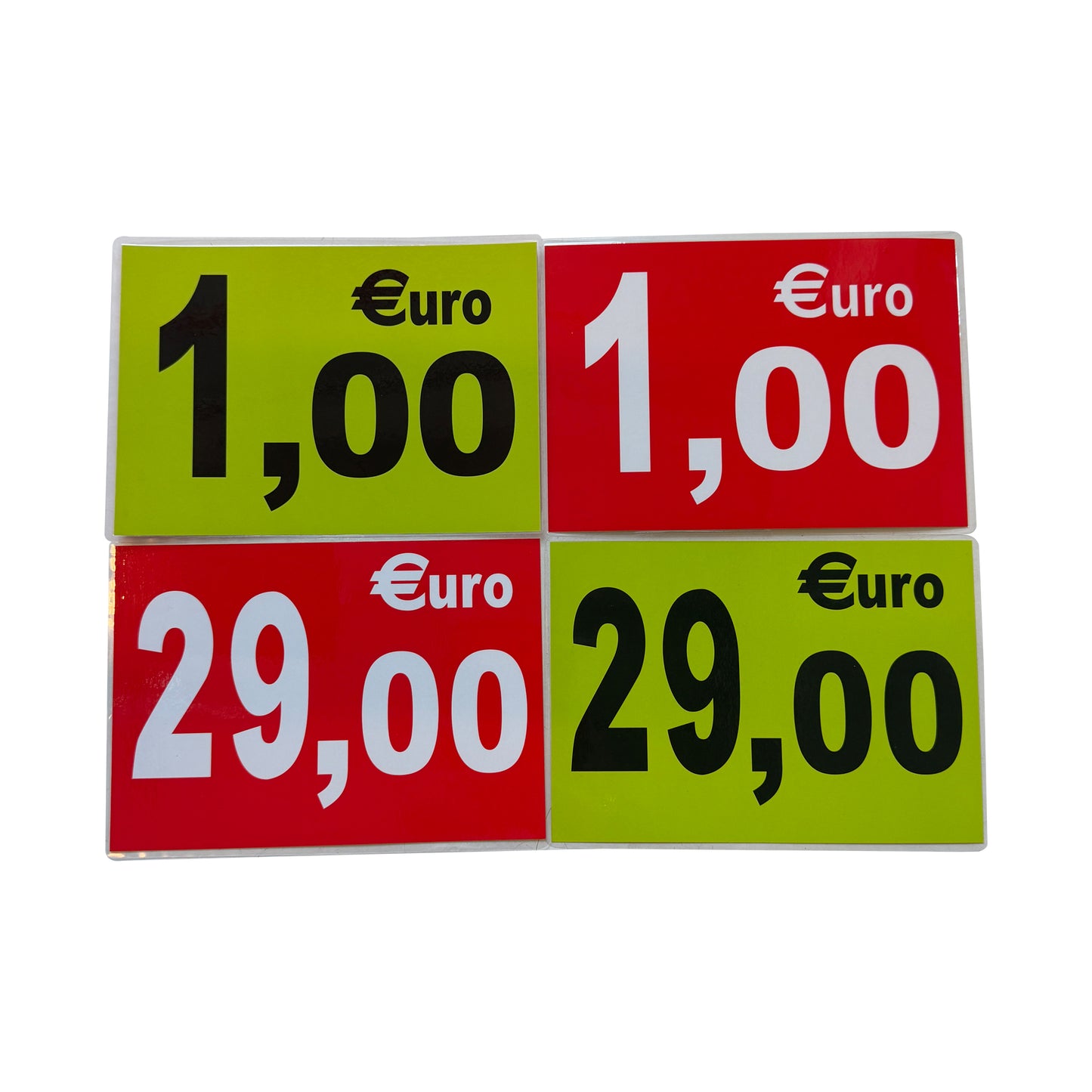 Cartelli Prezzi Plastificati Formato A5 Bifacciali Fondo giallo fluo retro rosso 1 Pezzo