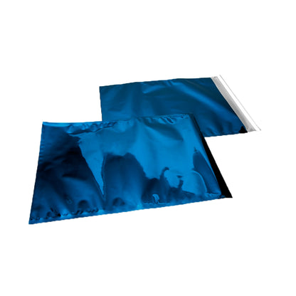 Busta regalo metallizzata con chiusura adesiva – colore blu Confezione 50 pezzi